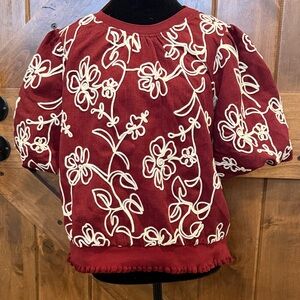Dark Red Floral Embroidered Top NWOT